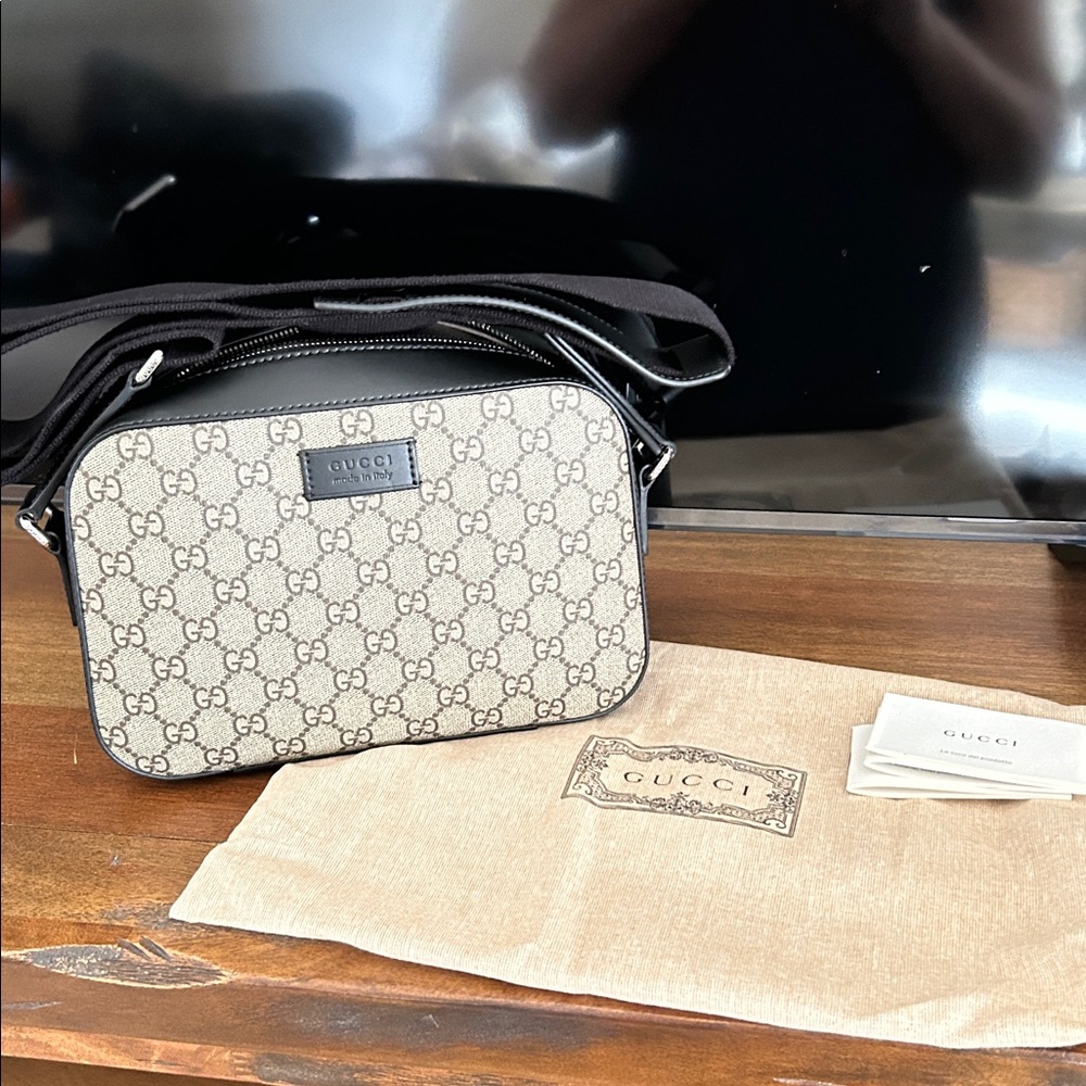 Gucci Beige and Black GG Pattern Shoulder Bag